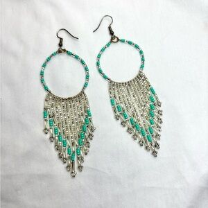 Handmade Native American Beaded Hoop Dangle Earrings New!
